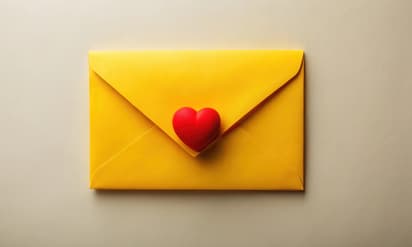 yellow envelope with red heart stamp
